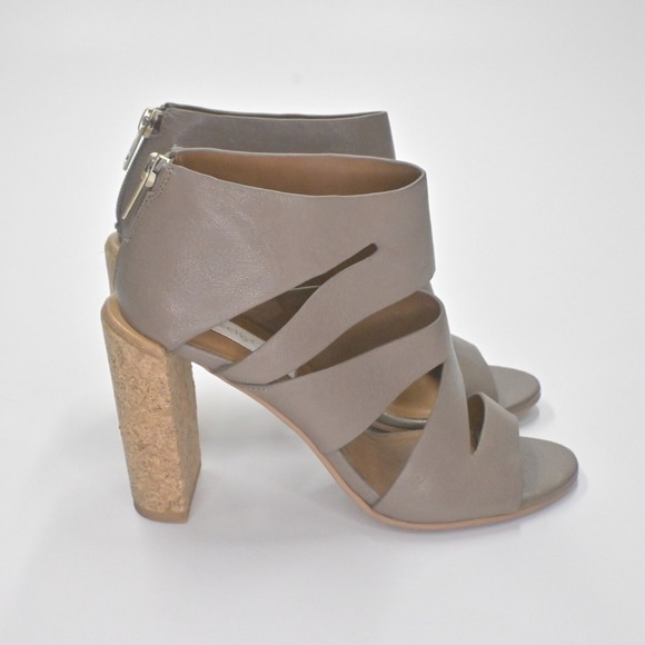 See by Chloe Dania Cork Heels Womens Size 37 Taupe Leather Strappy Open Toe Chic